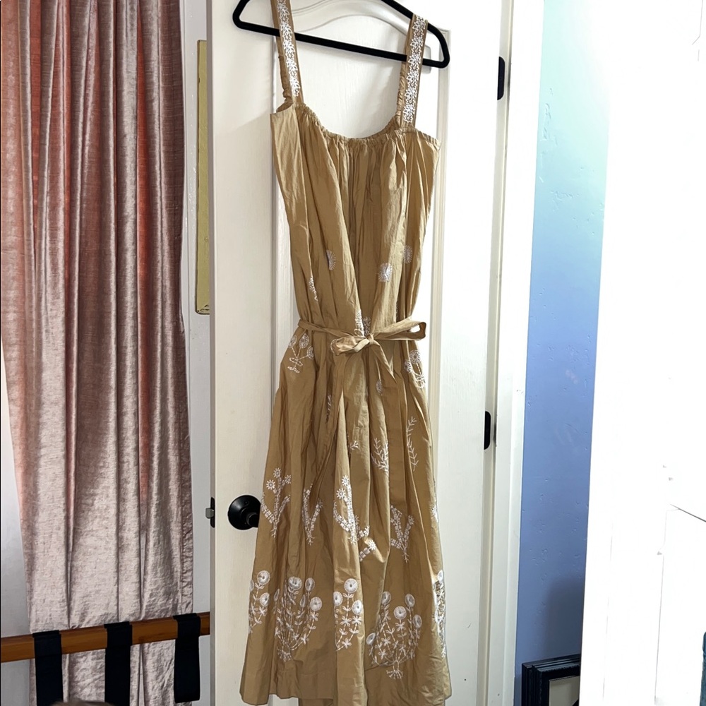 MOTHER TAN EMBROIDERED DRESS LARGE 💯 COTTON - Picture 8 of 12